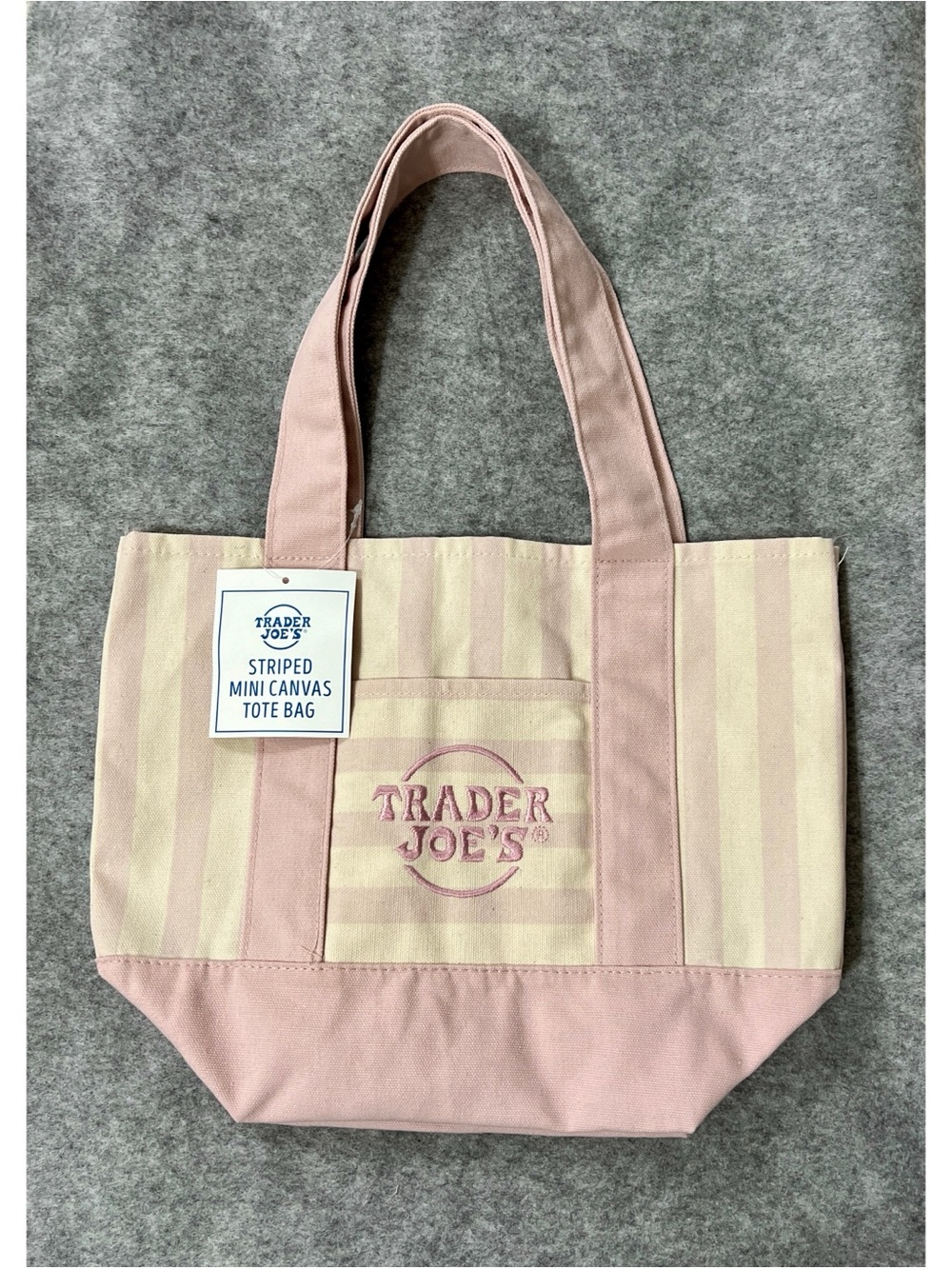 Trader Joe's Pink Stripe Canvas Mini Tote Bag NWT - Picture 2 of 11